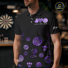 Load image into Gallery viewer, Personalized Purple and Black Camo Darts Shirts For Men Custom Peace Love Darts Team Jerseys NQS10543