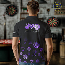 Load image into Gallery viewer, Personalized Purple and Black Camo Darts Shirts For Men Custom Peace Love Darts Team Jerseys NQS10543
