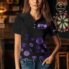 Load image into Gallery viewer, Personalized Purple and Black Camo Darts Shirts For Women Custom Peace Love Darts Team Jerseys NQS10543