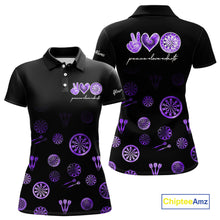 Load image into Gallery viewer, Personalized Purple and Black Camo Darts Shirts For Women Custom Peace Love Darts Team Jerseys NQS10543