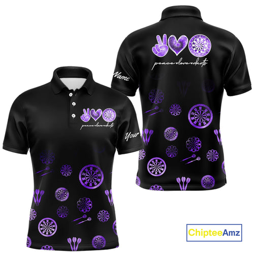 Personalized Purple and Black Camo Darts Shirts For Men Custom Peace Love Darts Team Jerseys NQS10543