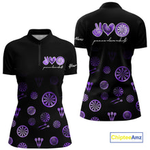 Load image into Gallery viewer, Personalized Purple and Black Camo Darts Shirts For Women Custom Peace Love Darts Team Jerseys NQS10543