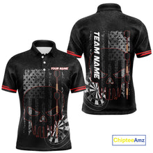 Load image into Gallery viewer, Black &amp; White grunge American Flag Skull Mens Darts Shirt Custom patriotic Team Darts Jersey | Red NQS10749