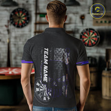 Load image into Gallery viewer, Black &amp; White grunge American Flag Skull Mens Darts Shirt Custom patriotic Team Darts Jersey | Purple NQS10750