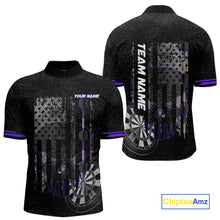 Load image into Gallery viewer, Black &amp; White grunge American Flag Skull Mens Darts Shirt Custom patriotic Team Darts Jersey | Purple NQS10750