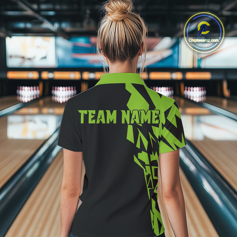 Black And Green Camo Custom Bowling Shirts For Women, Bowling Team Shirts NQS10753