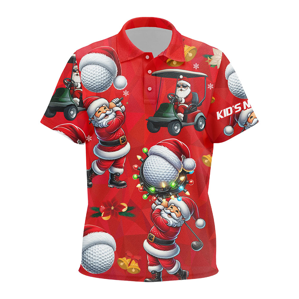 Funny Christmas Santa Golf Red pattern Kid golf polo shirts custom Christmas golf tops for Kid NQS8807