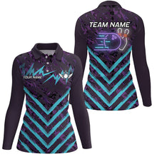 Load image into Gallery viewer, Purple Camo Lightning Storm Bowling Shirts For Women Custom Bowling Team Jerseys with name | Cyan Blue NQS8811