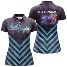 Load image into Gallery viewer, Purple Camo Lightning Storm Bowling Shirts For Women Custom Bowling Team Jerseys with name | Cyan Blue NQS8811