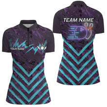 Load image into Gallery viewer, Purple Camo Lightning Storm Bowling Shirts For Women Custom Bowling Team Jerseys with name | Cyan Blue NQS8811