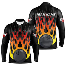 Load image into Gallery viewer, Orange flame Black Bowling Shirts For Men Custom Bowling Team Jerseys with name and team name NQS8812