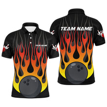 Load image into Gallery viewer, Orange flame Black Bowling Shirts For Men Custom Bowling Team Jerseys with name and team name NQS8812