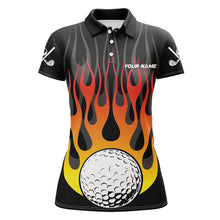 Load image into Gallery viewer, Orange Flame Golf Ball Black Women golf polo shirt custom golf tops for ladies, gifts for the golfer NQS8813