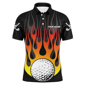 Orange Flame Golf Ball Black Men golf polo shirt custom golf tops for Men, gifts for the golfer NQS8813