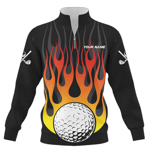 Orange Flame Golf Ball Black Quarter zip golf sweatshirt custom sweater golf tops, gifts for golfer NQS8813