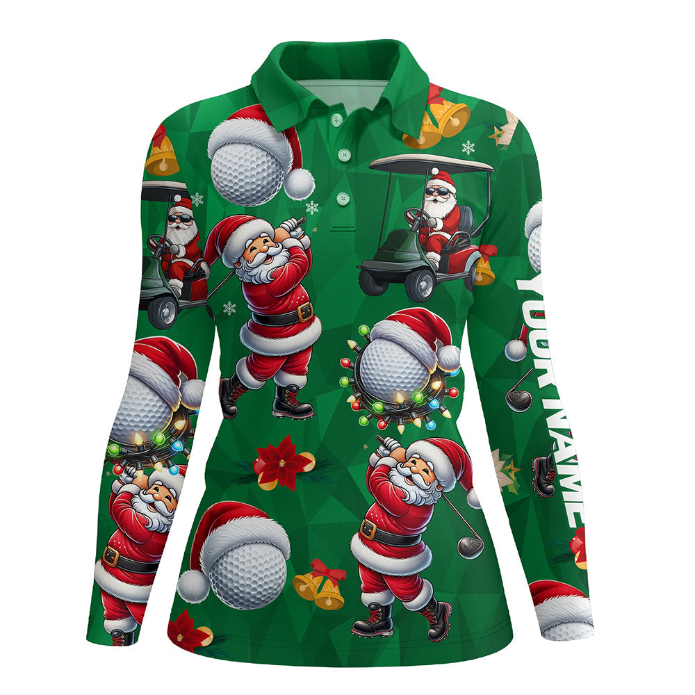 Funny Christmas Santa Golf Green pattern Women golf polo shirt custom Christmas golf tops for ladies NQS9051