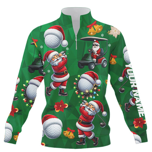 Funny Christmas Santa Golf Green pattern Quarter zip golf sweatshirt custom Christmas golf sweater NQS9051