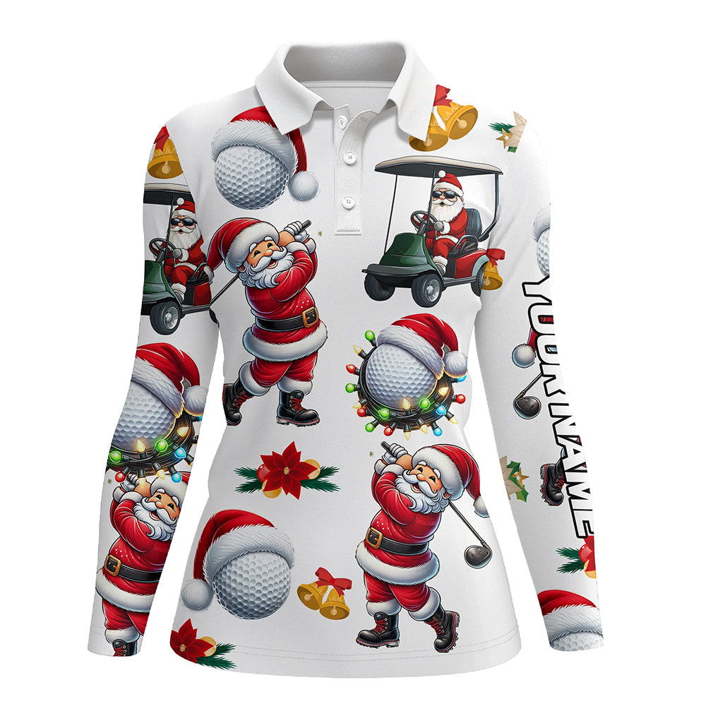 Funny Christmas Santa Golf White pattern Women golf polo shirt custom Christmas golf tops for ladies NQS9052