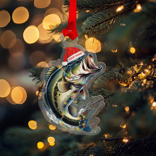 Custom Name Santa Largemouth Bass Fishing Acrylic Ornament, Christmas Bass Fishing Gifts NQS9055