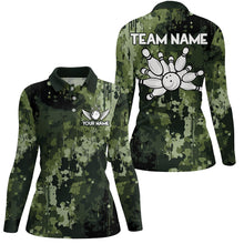 Load image into Gallery viewer, Green Camo  Bowling Polo, Quarter Zip Shirts For Women Custom Bowling Team Jerseys, Gift For Bowlers NQS9058