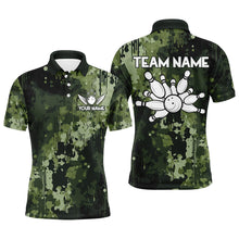 Load image into Gallery viewer, Green Camo  Bowling Polo, Quarter Zip Shirts For Men Custom Bowling Team Jerseys, Gift For Bowlers NQS9058