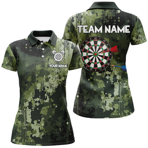 Green Camo Dart Board Polo, Quarter Zip Shirts For Women Custom Darts Team Jerseys, Darts Gifts NQS9059