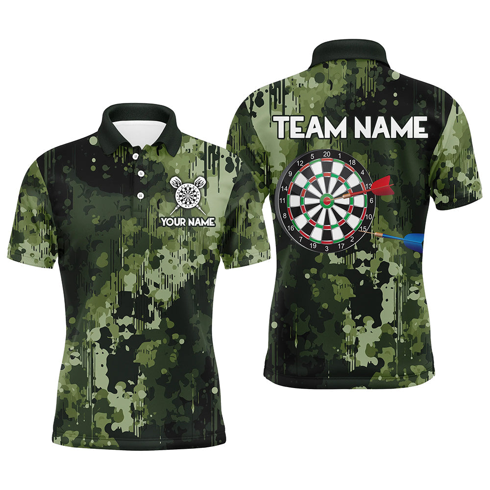 Green Camo Dart Board Polo, Quarter Zip Shirts For Men Custom Darts Team Jerseys, Darts Gifts NQS9059