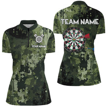 Load image into Gallery viewer, Green Camo Dart Board Polo, Quarter Zip Shirts For Women Custom Darts Team Jerseys, Darts Gifts NQS9059