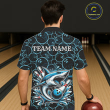 Load image into Gallery viewer, Black and Blue Camo Shark Bowling Hawaiian Shirt Custom Team Shark Bowling jerseys NQS11338