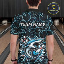 Load image into Gallery viewer, Black and Blue Camo Shark Bowling Polo, Quarter Zip Shirt For Men Custom Team Shark Bowling jerseys NQS11338