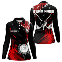 Load image into Gallery viewer, Black and Red Womens Golf Polo Shirts Custom retro golf ball clubs golf team league jerseys NQS9455