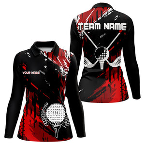 Black and Red Womens Golf Polo Shirts Custom retro golf ball clubs golf team league jerseys NQS9455