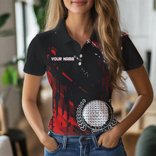 Load image into Gallery viewer, Black and Red Womens Golf Polo Shirts Custom retro golf ball clubs golf team league jerseys NQS9455