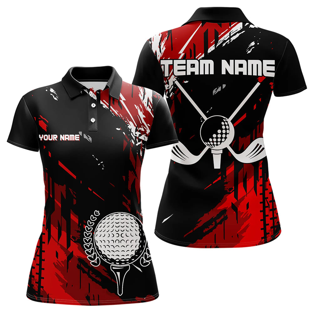 Black and Red Womens Golf Polo Shirts Custom retro golf ball clubs golf team league jerseys NQS9455