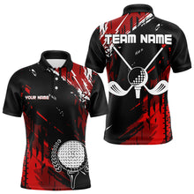 Load image into Gallery viewer, Black and Red Mens Golf Polo Shirt Custom retro golf ball clubs golf team league jerseys NQS9455