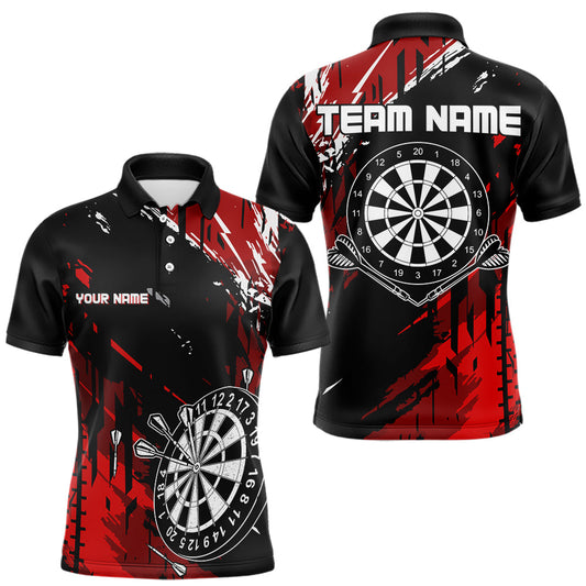 Retro Black Red Pattern Custom Darts Polo, Quarter-Zip Shirts For For Men Dart Team Jerseys NQS9456