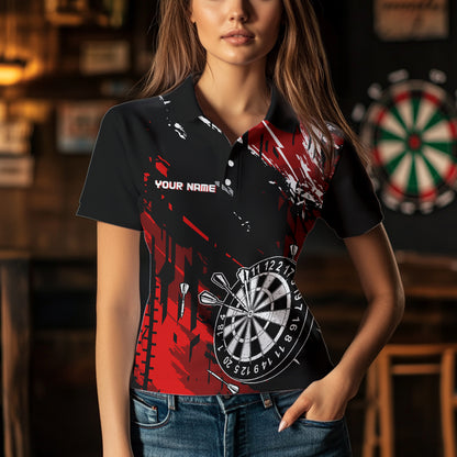 Retro Black Red Pattern Custom Darts Polo, Quarter-Zip Shirts For Women Dart Team Jerseys NQS9456
