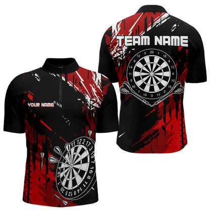 Retro Black Red Pattern Custom Darts Polo, Quarter-Zip Shirts For For Men Dart Team Jerseys NQS9456