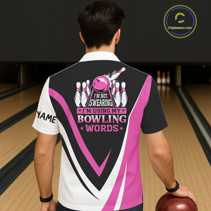 Custom Funny Bowling Hawaiian Shirts I'm not swearing, I'm using my bowling words Pink bowl shirts NQS11547