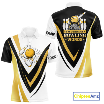 Custom Funny Bowling shirts for men I'm not swearing, I'm using my bowling words Gold bowl shirts NQS11548