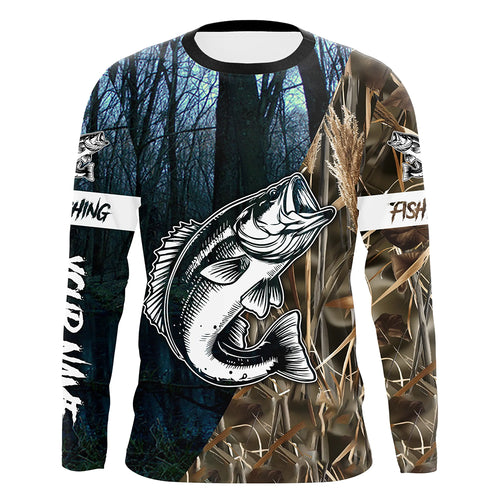 Largemouth Bass Fishing Camo Custom UV Protection Long sleeve fishing shirts Personalized Fishing Gift NQS394