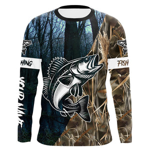 Walleye Fishing Camo Customize Name Long Sleeve Fishing Apparel, Personalized Fishing Gifts NQS395