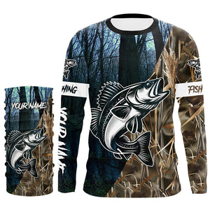 Walleye Fishing Camo Customize Name Long Sleeve Fishing Apparel, Personalized Fishing Gifts NQS395