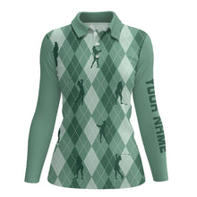 Load image into Gallery viewer, Women golf polo shirts custom Green argyle pattern golf clothes for ladies, unique golf gifts NQS7699