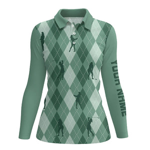 Women golf polo shirts custom Green argyle pattern golf clothes for ladies, unique golf gifts NQS7699