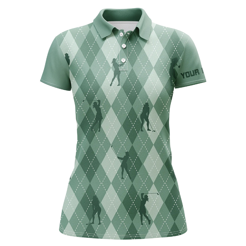 Women golf polo shirts custom Green argyle pattern golf clothes for ladies, unique golf gifts NQS7699