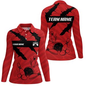 Black and red camo Women bowling Polo, Quarter Zip shirts Custom Team Bowling Jersey, gift for bowlers NQS7703