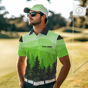 Green pattern forest Mens Disc golf polo shirts Custom team disc golf jerseys for men NQS10027