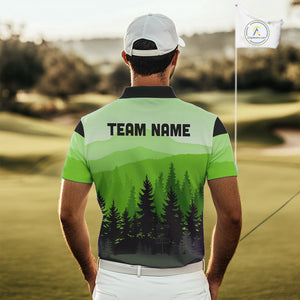 Green pattern forest Mens Disc golf polo shirts Custom team disc golf jerseys for men NQS10027