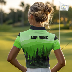 Green pattern forest Women Disc golf polo shirts Custom team disc golf jerseys for ladies NQS10027